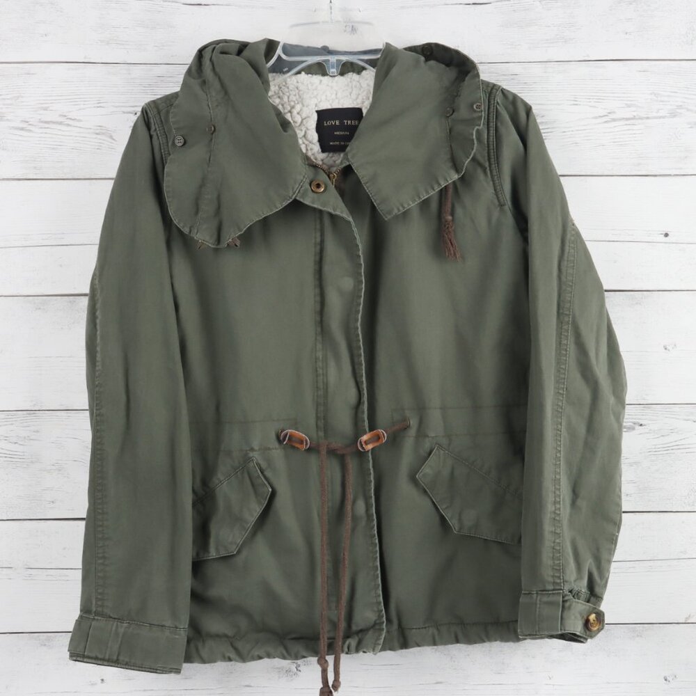 Love Tree Women's Hooded Utility Olive Green Jacket Size Medium